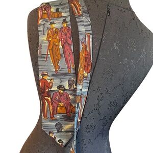 Vintage Givenchy Tie Novelty Business Man Print Silk Italy 3.5” Wide